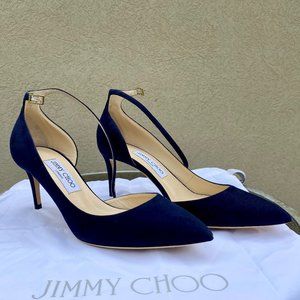 Jimmy Choo Lucy Half-d'Orsay Suede Pump, Blue, EU 40 - Mint Condition